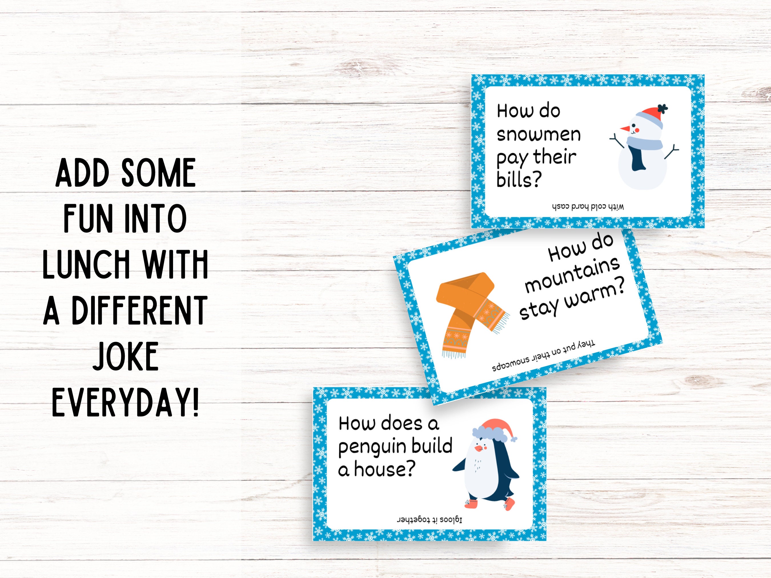 Winter Jokes for Kids, Printable Lunchbox Notes, Joke Cards for Kids