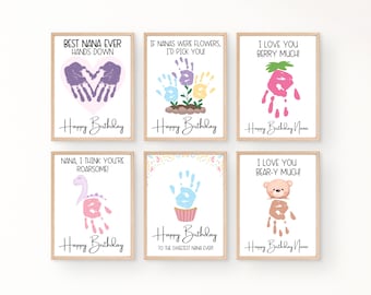 Nana Birthday Card, Happy Birthday Handprint Art, Nana Gift From Grandkids, Handprint Birthday Card Printable, Happy Birthday Nana