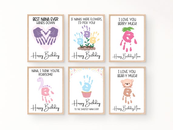 Nana Birthday Card, Happy Birthday Handprint Art, Nana Gift From