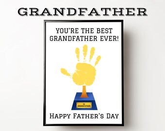 Fathers Day Card Grandfather Fathers Day Gift, Grandpa Handprint Craft, Fathers Day Handprint Card, Father's Day Handprint Art Printable