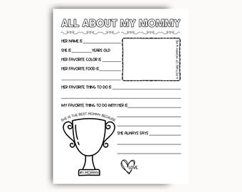 All About My Mommy Printable, Mom Questionnaire, Mommy Birthday Gift From Kids, Mommy Fill In The Blank, Mothers Day Printable Gift