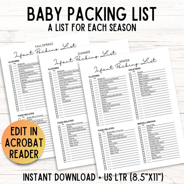 Editable Baby Packing List, Baby Travel Checklist Printable, Baby Vacation Packing List, Traveling with Baby, Travel Essentials for Baby