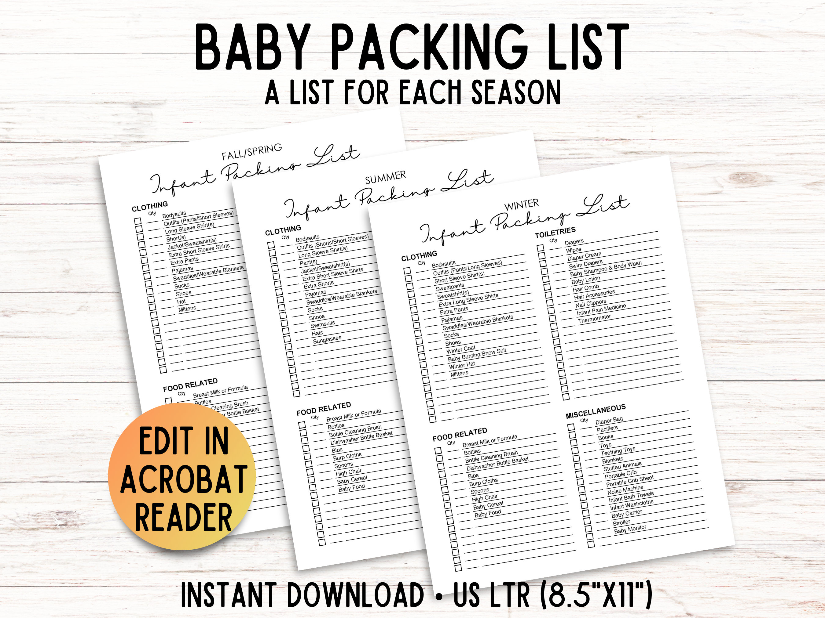 Editable Baby Packing List, Baby Travel Checklist Printable, Baby