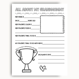 All About My Grandmommy Printable, Mothers Day Printable Gift, Grandma Questionnaire, Birthday Gift For Grandmommy From Grandkids