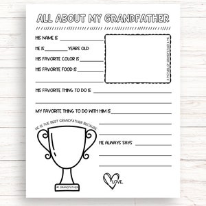 All About My Grandfather Printable, Birthday Gift For Grandfather From Grandkids, Fathers Day Printable Gift, Grandfather Questionnaire