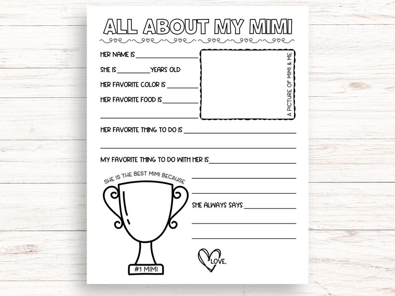All About Mimi, All About My Mimi Printable, Grandma Questionnaire ...