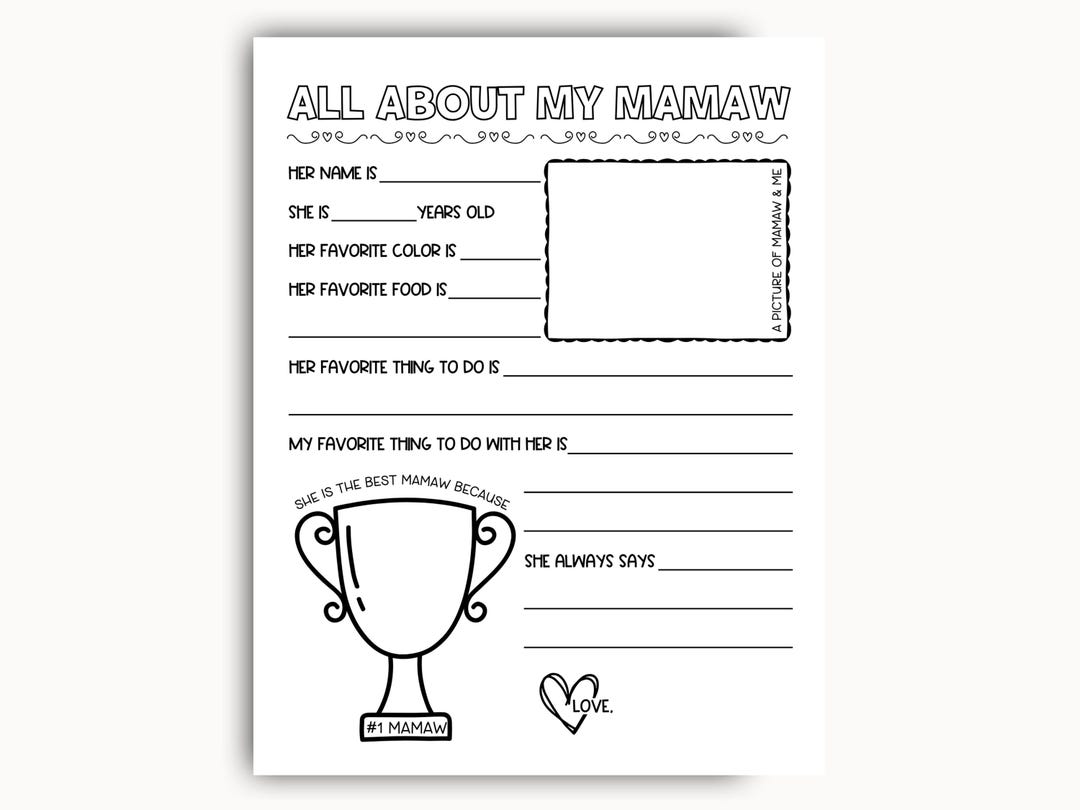 All About My Mamaw Printable, Grandma Questionnaire, Mothers Day ...