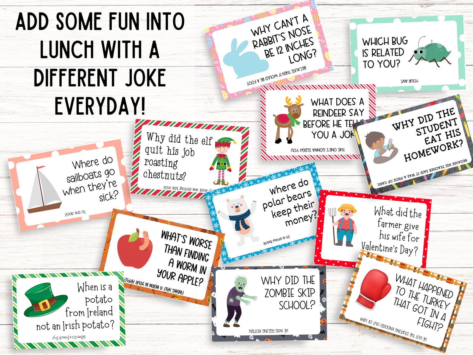Lunchbox Joke Cards Kid Lunch Box Note Funny Jokes for Kids - Etsy