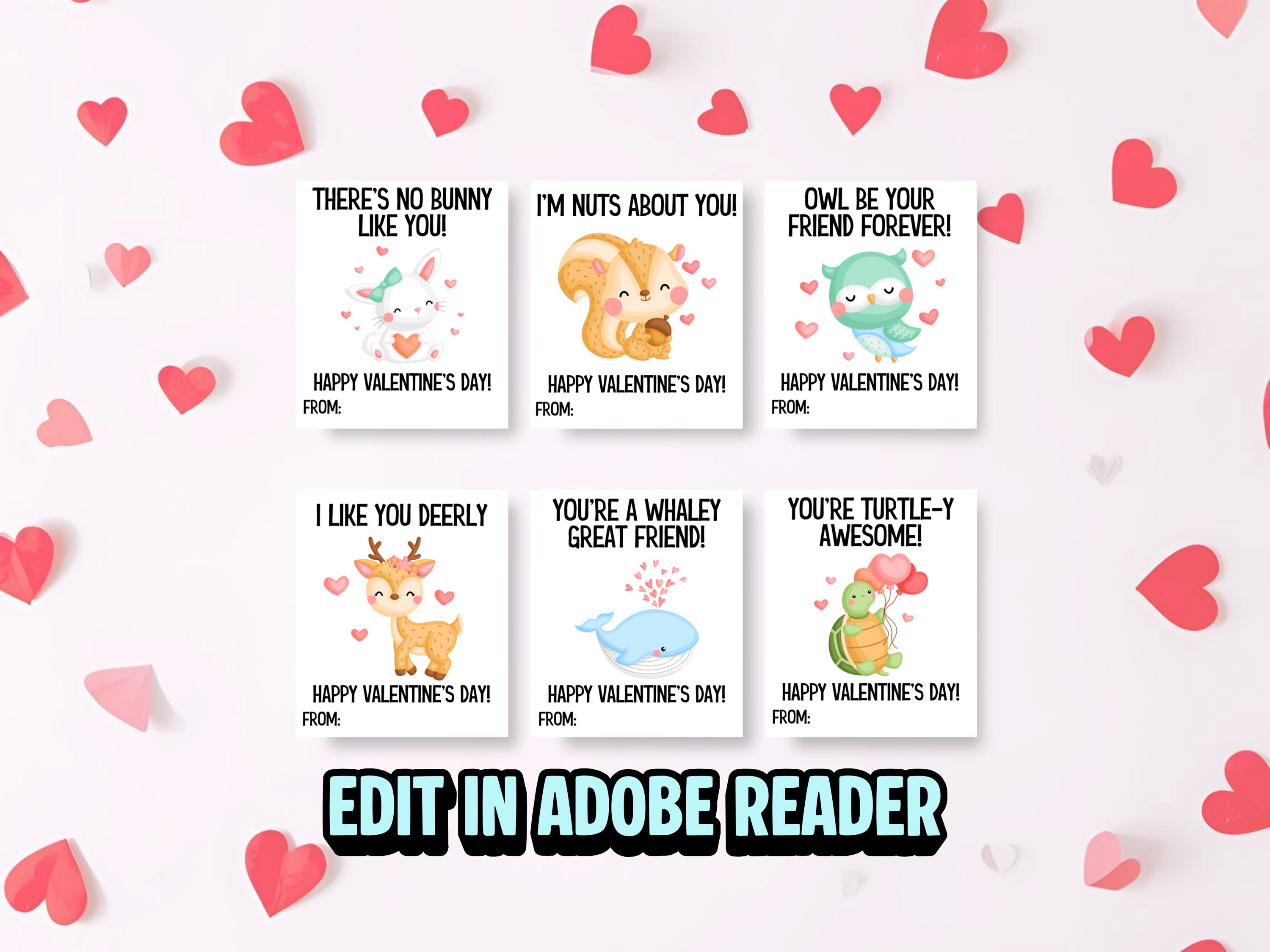 Editable Animal Valentines Day Cards, Printable Valentine Cards Animals ...