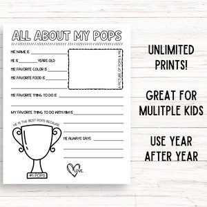 All About My Pops Printable, Fathers Day Printable Gift, Birthday Gift ...