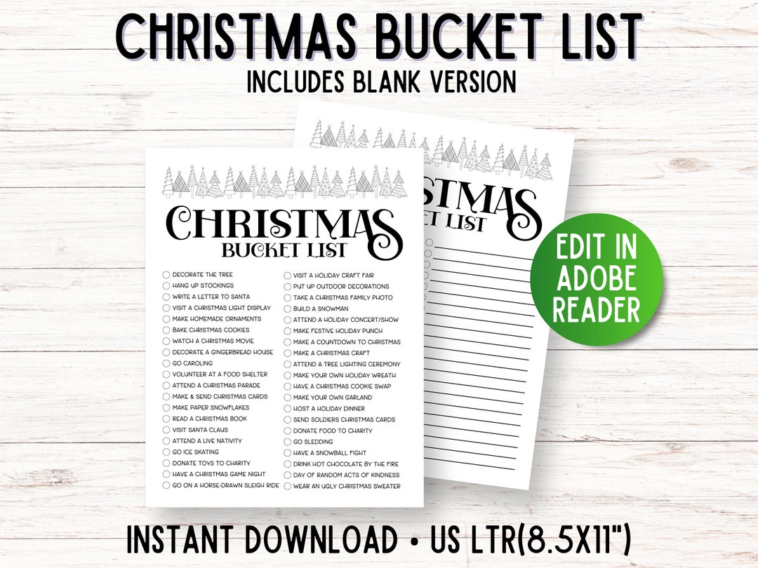 Christmas Bucket List Printable Holiday Bucket List Editable Etsy