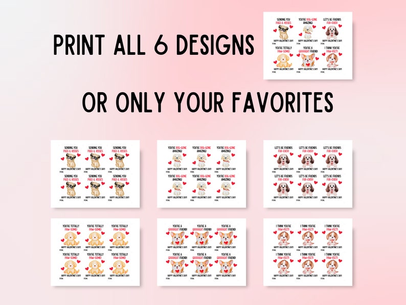 Printable Dog Valentine's Day Cards, Valentines for Kids Class, School ...