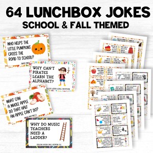 Back to School Lunch Box Notes For Kids, Lunch Box Joke Cards, Printable Lunchbox Jokes, Lunch Notes, Fall Kids Jokes