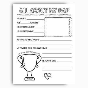 All About My Pap Printable, Fathers Day Printable Gift, Birthday Gift For Pap From Grandkids, Grandpa Questionnaire, All About Pap