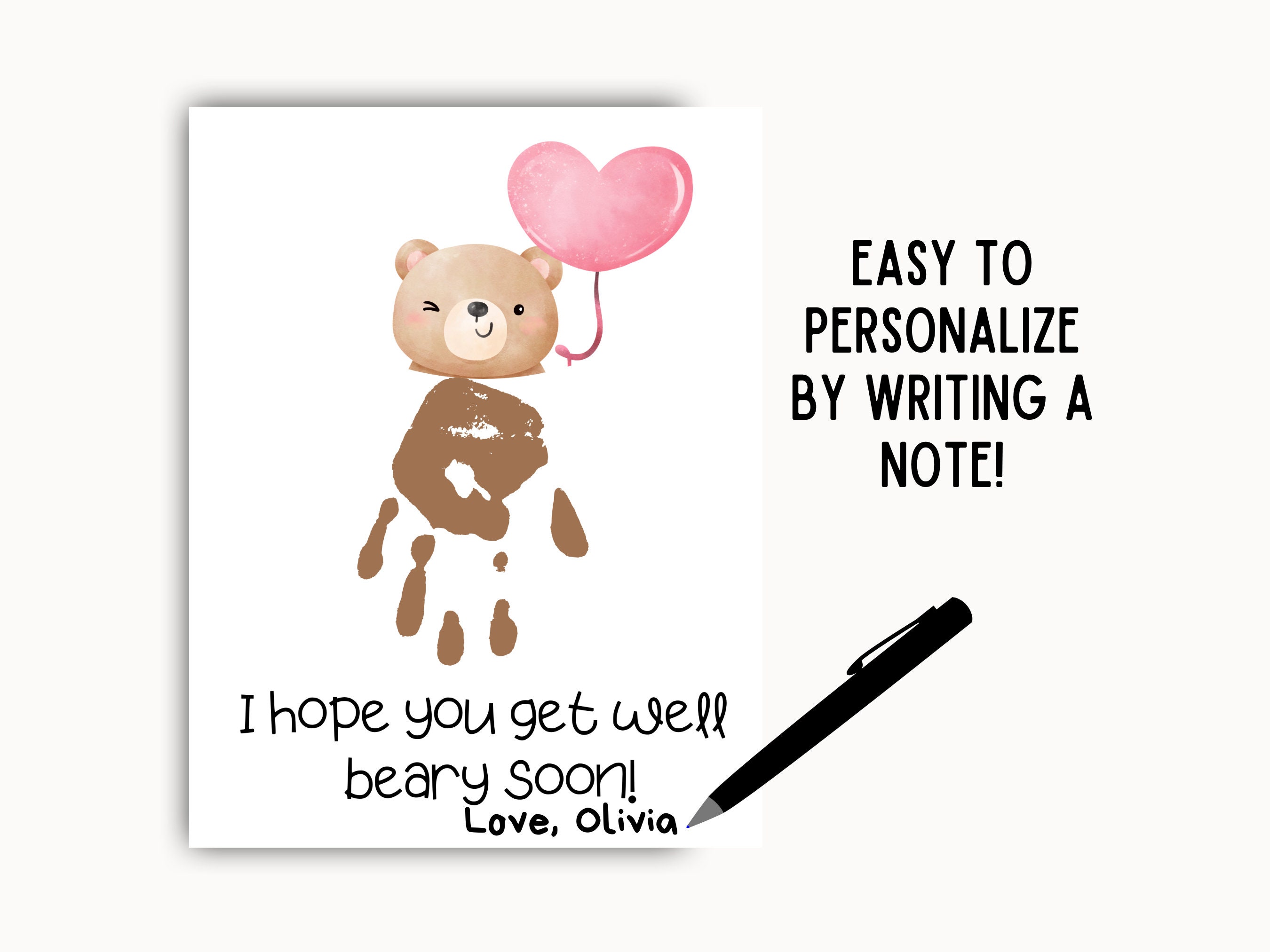 Get Well Bear Handprint Card, Printable Kids Sympathy Gift - Etsy