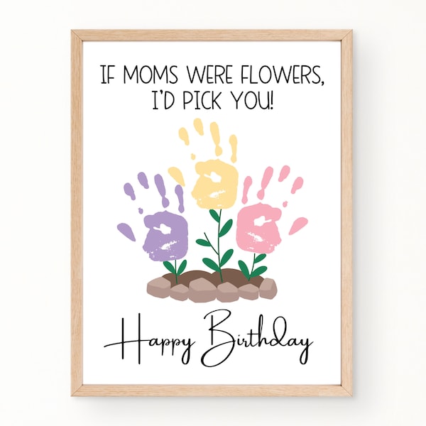 Flower Handprint Birthday Card for Mom Printable, Happy Birthday Mom Handprint Gift from Kid, Birthday Gift for Mom, Birthday Handprint Art