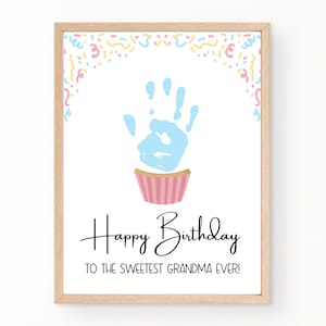 Happy Birthday Handprint Card from Grandkids, Handprint Art Grandma, Kids Art Gift for Grandma, Printable Birthday Card, Cupcake Handprint