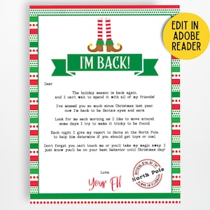 Elf I'm Back Letter, Personalized Elf Letter Printable, Editable Elf Return, Elf Welcome Back, Elf Arrival Letter Template