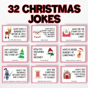 32 Christmas Jokes for Kids, Printable Lunchbox Jokes, Advent Calendar Jokes, Kids Joke Cards, Christmas Cracker Jokes, Elf Notes