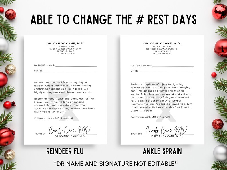 Elf Sick Note Editable, Elf Injury &amp; Recovery Letter, Doctors Note for ...