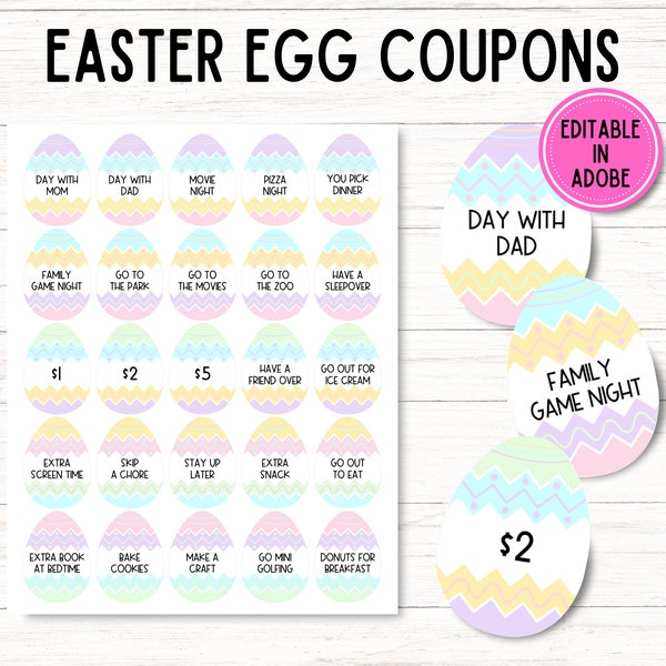 Editable Easter Egg Coupon, Easter Reward Tokens, Printable Easter Egg Hunt Tokens, Easter Egg Fillers For Kids, Easter Egg Stuffers