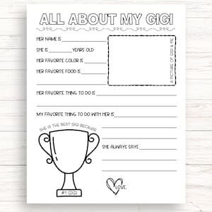 All About My Gigi Printable, Mothers Day Printable Gift, Gigi Birthday ...