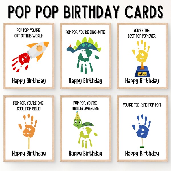 Pop Pop Birthday Card, Birthday Gift for Pop Pop, Happy Birthday Handprint Card, Bday Gift from Grandkids, Handprint Art Printable