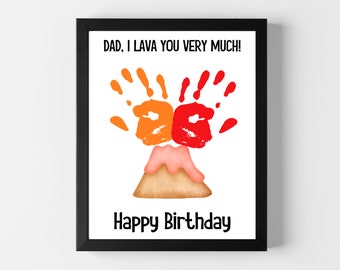 I Lava You Handprint Craft Dad, Happy Birthday Card For Dad, Birthday Handprint Art Printable, Gift For Dad From Kids, Homemade Card