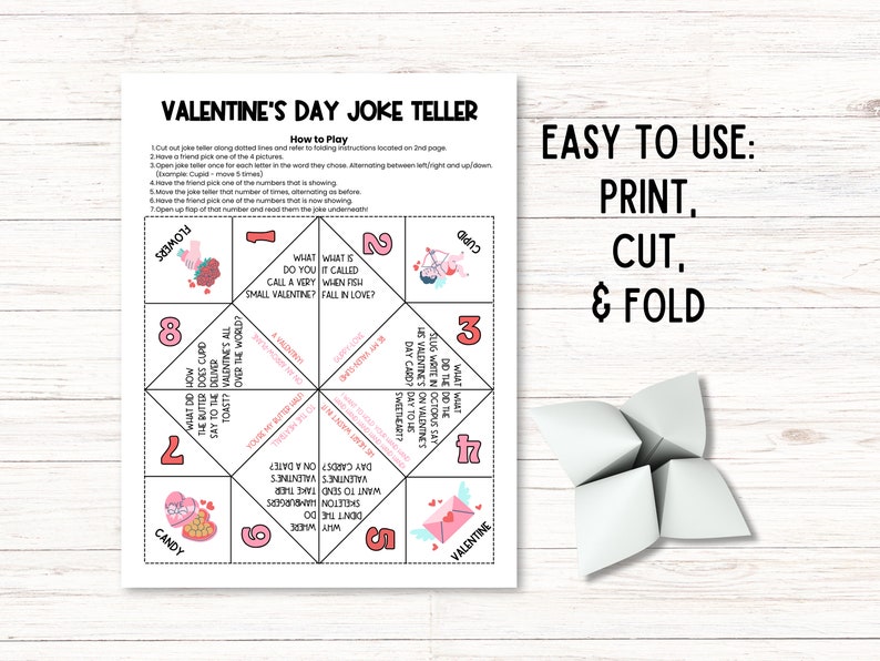 Valentine Cootie Catcher Printable, Valentines Joke Teller, Jokes for ...