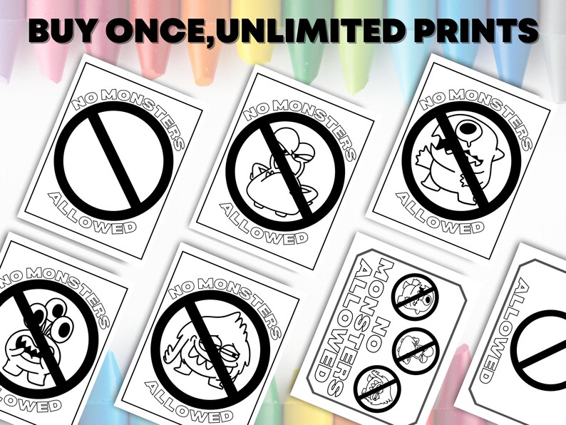 No Monsters Allowed Sign Kids Printable Coloring Pages Keep - Etsy