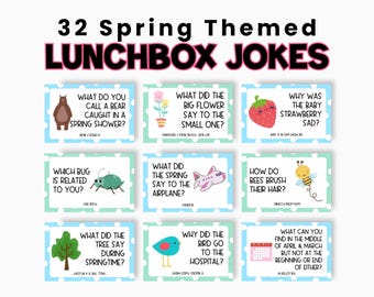 Spring Lunchbox Jokes for Kids: 32 Printable Note Cards (Instant Download)