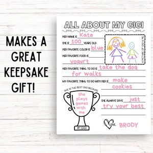 All About My Gigi Printable, Mothers Day Printable Gift, Gigi Birthday ...