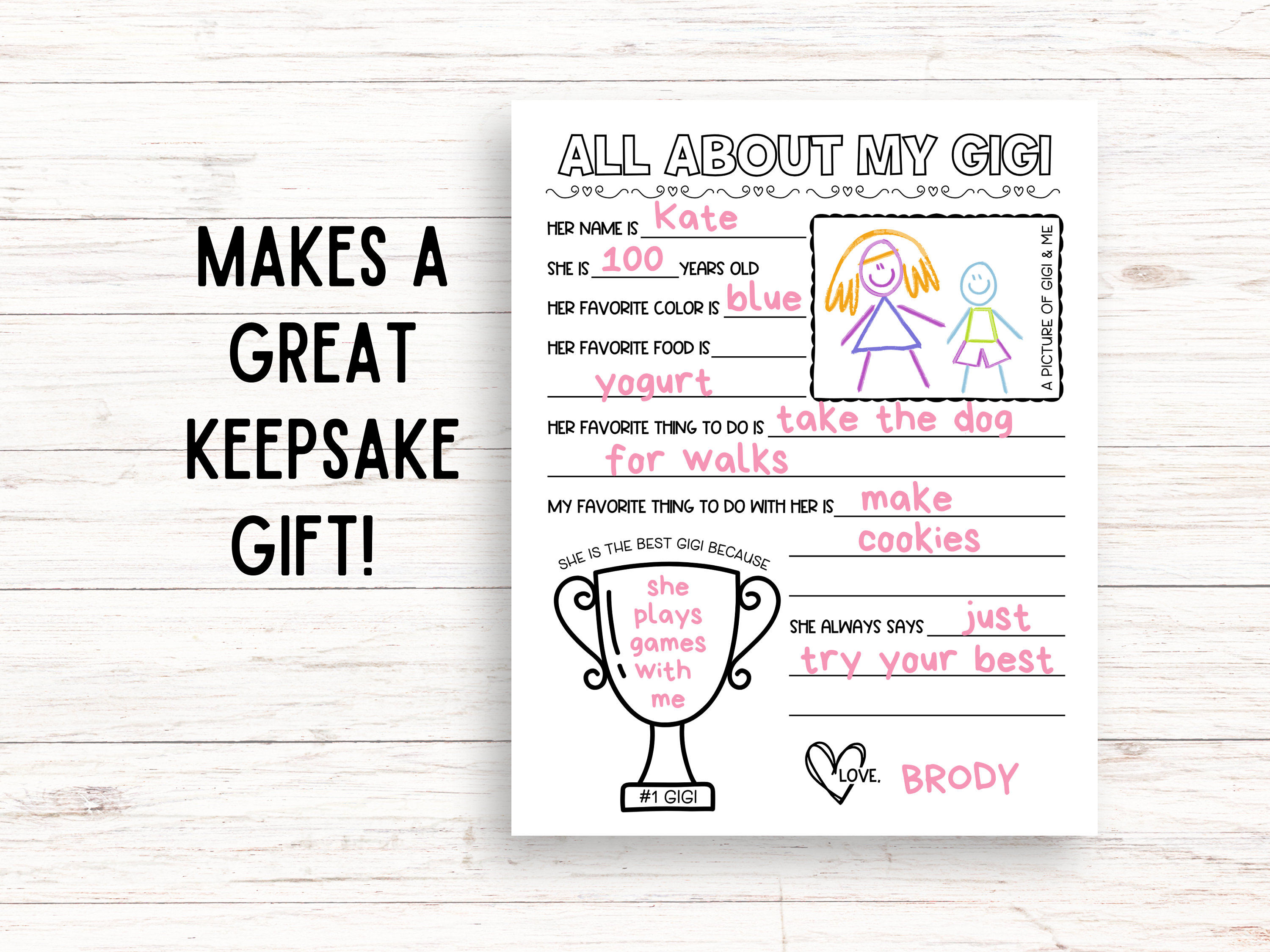 All About My Gigi Printable, Mothers Day Printable Gift, Gigi Birthday