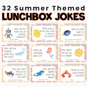 32 Summer Jokes for Kids Lunchbox Notes, Lunchbox Cards, Printable Lunch Box Notes for Kids, Lunch Box Jokes