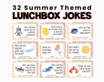 32 Summer Jokes for Kids Lunchbox Notes, Lunchbox Cards, Printable Lunch Box Notes for Kids, Lunch Box Jokes