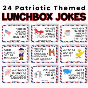 4th of July Jokes, Independence Day Printable, Lunchbox Jokes for Kids, Summer Jokes Kids, Printable Lunch Box Notes