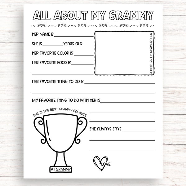 All About My Grammy Printable, Mothers Day Printable Gift, Grandma Questionnaire, Grammy Birthday Gift From Grandkids, All About Grammy