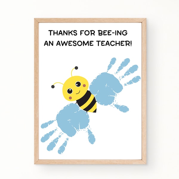 Teacher Appreciation Card Bee Handprint Art, Teacher Handprint Gift For Male Teacher, End of Year Teacher Gift From Student, Teacher Present