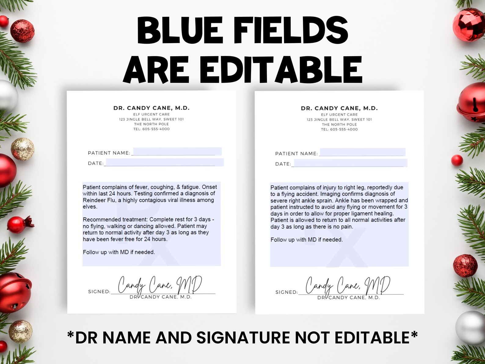 Editable Elf Sick Note: Reindeer Flu, Ankle Sprain (printable PDF) - Etsy