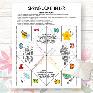 Spring Jokes For Kids, Cootie Catcher, Paper Fortune Teller, Printable Games for Kids, Chatterbox, Boredom Buster, Origami Fortune Teller