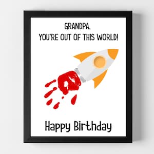 Happy Birthday Grandpa Handprint Card, Rocket Handprint Art, Grandpa Birthday Card From Kids, Handprint Birthday Card, Gift for Grandpa