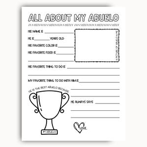 All About My Abuelo Printable, Birthday Gift For Abuelo From Grandkids, Fathers Day Printable Gift, Grandpa Questionnaire