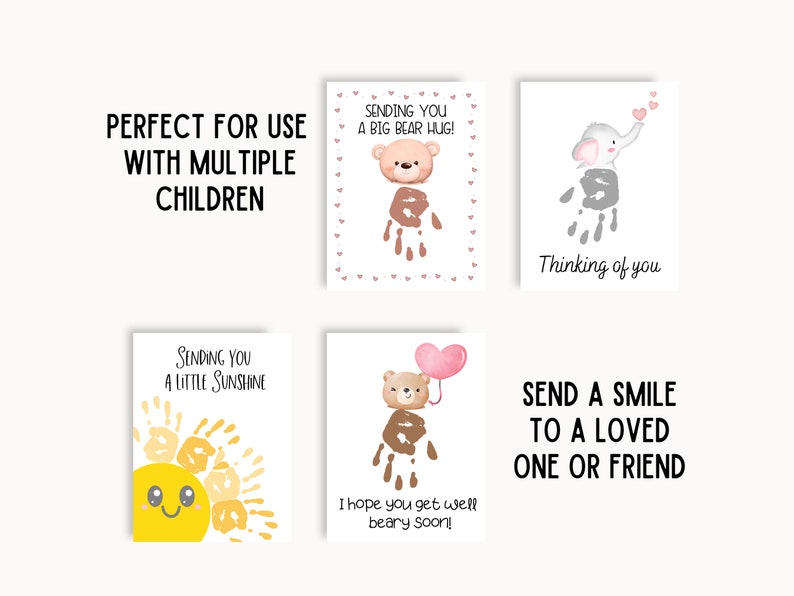 Thinking of You Handprint Cards from Kids, Sending A Big Hug, Sympathy Card, Get Well Soon, Sending Sunshine Card, Handprint Art Printable image 4