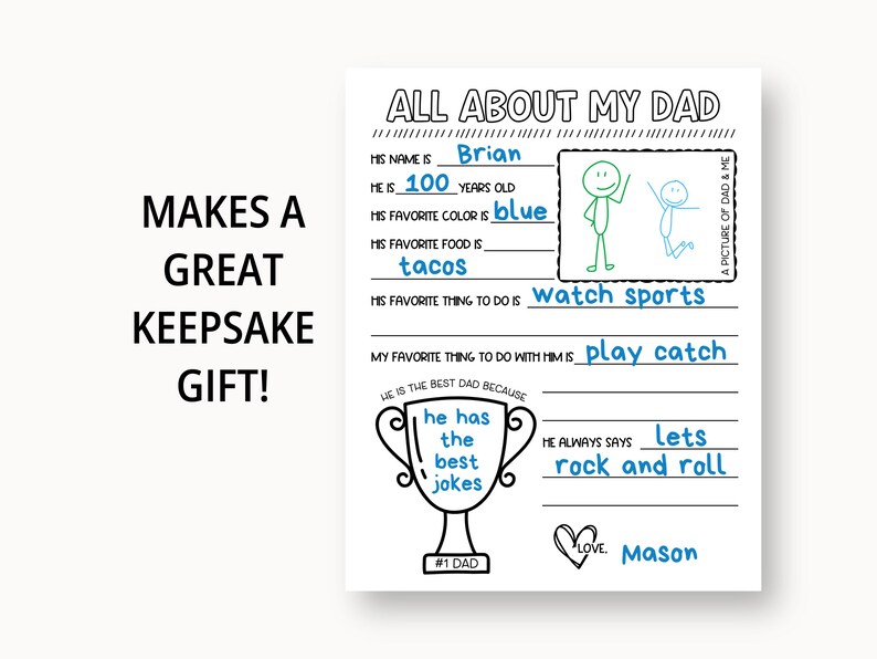 All About My Dad Printable, Fathers Day Printable Gift, Birthday Gift ...