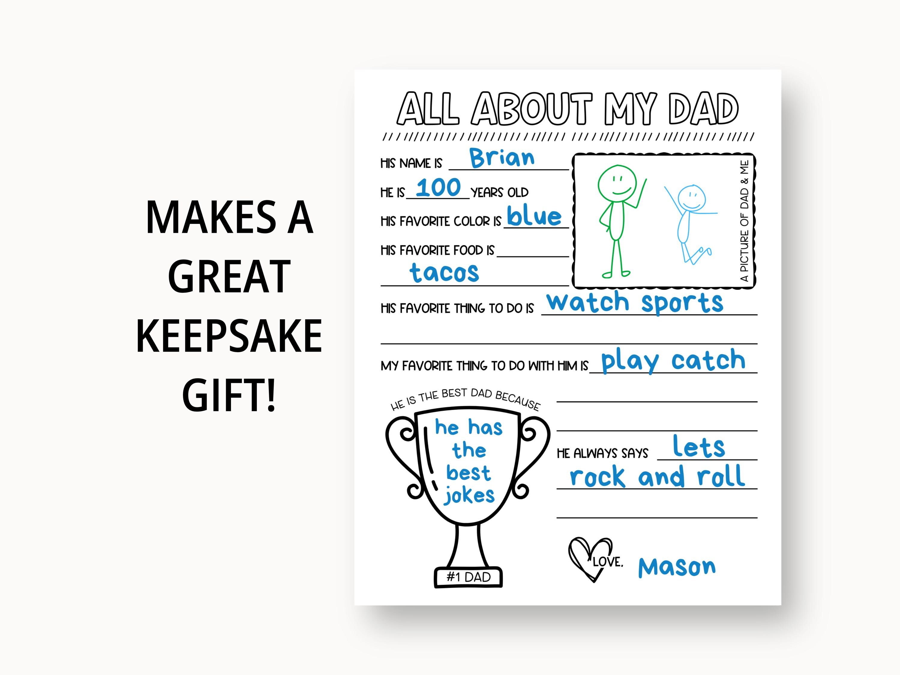 All About My Dad Printable, Fathers Day Printable Gift, Birthday Gift ...