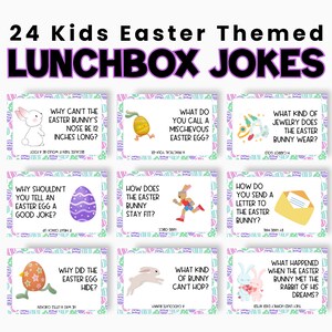 24 Easter Jokes, Printable Jokes, Easter Lunch Box Joke, Easter Egg Stuffer, Lunchbox Joke Cards for Kids, Lunchbox Notes for Kids