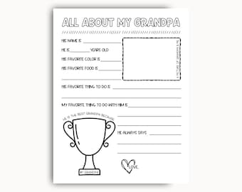 All About My Grandpa Printable, Fathers Day Printable Gift, Birthday Gift For Grandpa From Grandkids, Grandpa Questionnaire