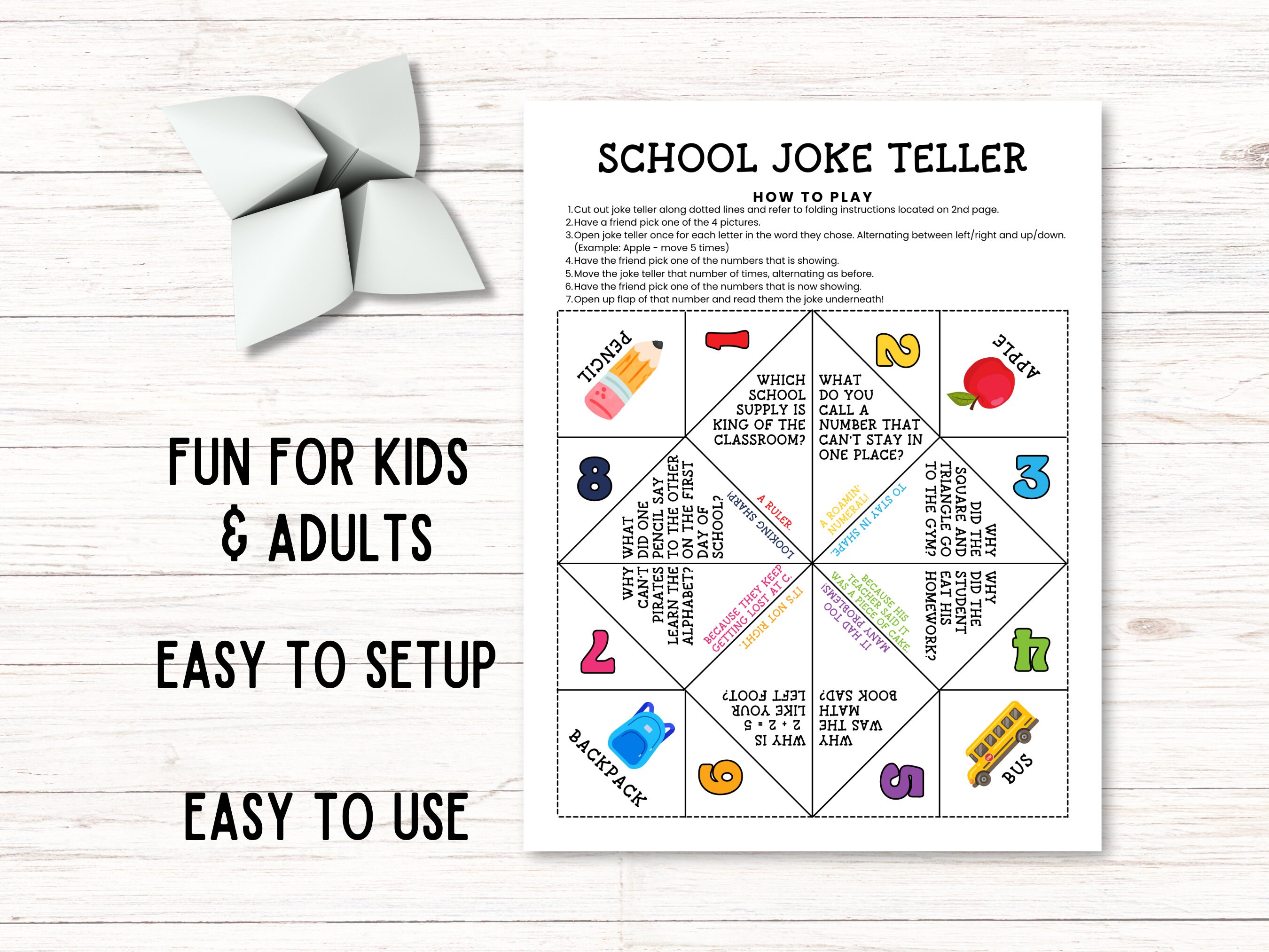 Back to School Jokes Printable Games for Kids, Paper Fortune Teller ...