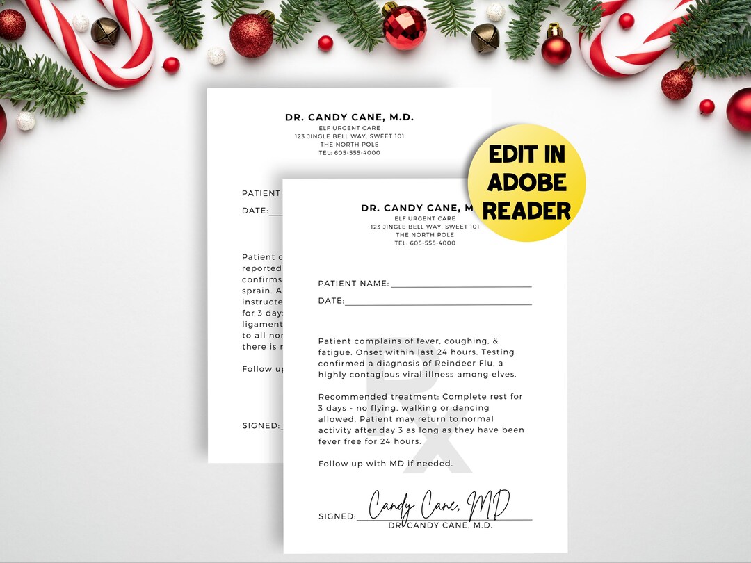 Editable Elf Sick Note: Reindeer Flu, Ankle Sprain (printable PDF) - Etsy