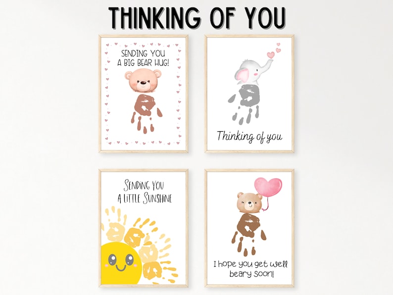 Thinking of You Handprint Cards from Kids, Sending A Big Hug, Sympathy Card, Get Well Soon, Sending Sunshine Card, Handprint Art Printable image 1